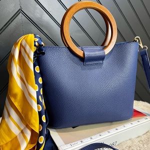 Blue Vegan Leather Bucket Bag